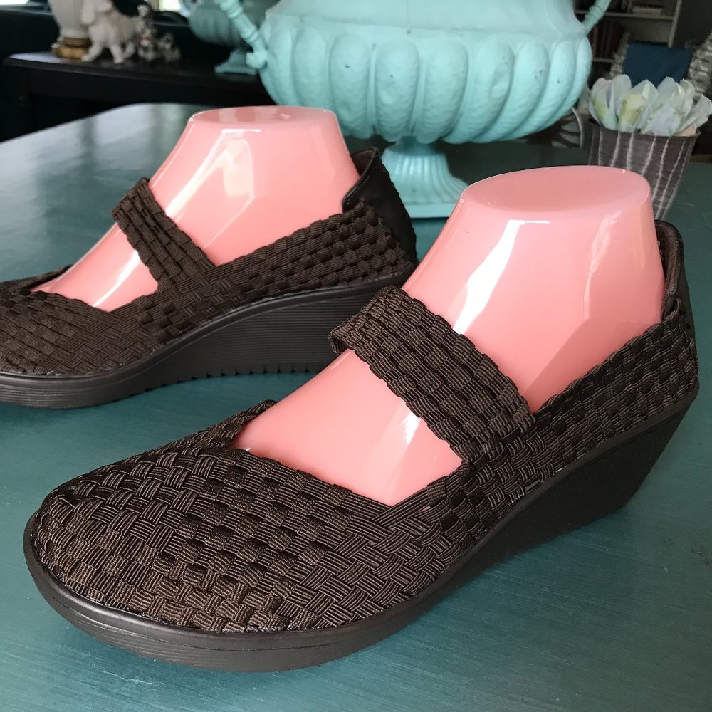 BareTraps Brown Fabric Weaved Wedge Mary Jane